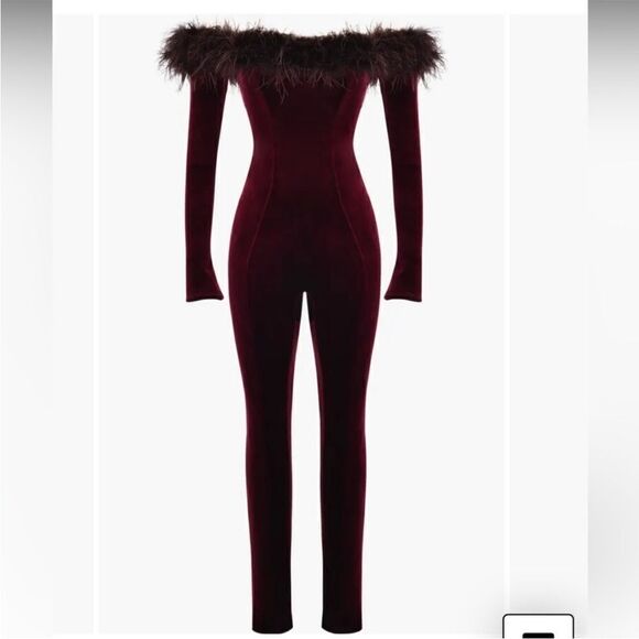 House of CB Salima Black Cherry Velvet Jumpsuit - Picture 3 of 9